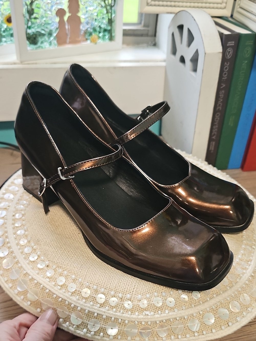 Metallic Brown Mary Jane Block Heel Pumps Size 11-11.5